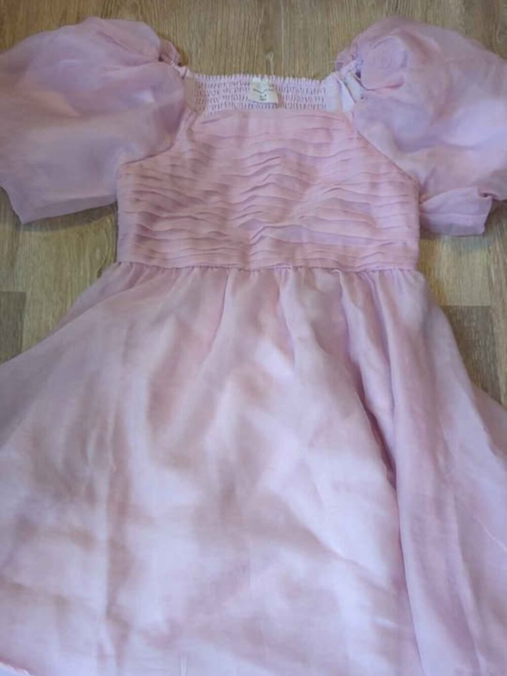 Abercrombie Kids pink puffy sleeve smocked ruffled dress 9/10